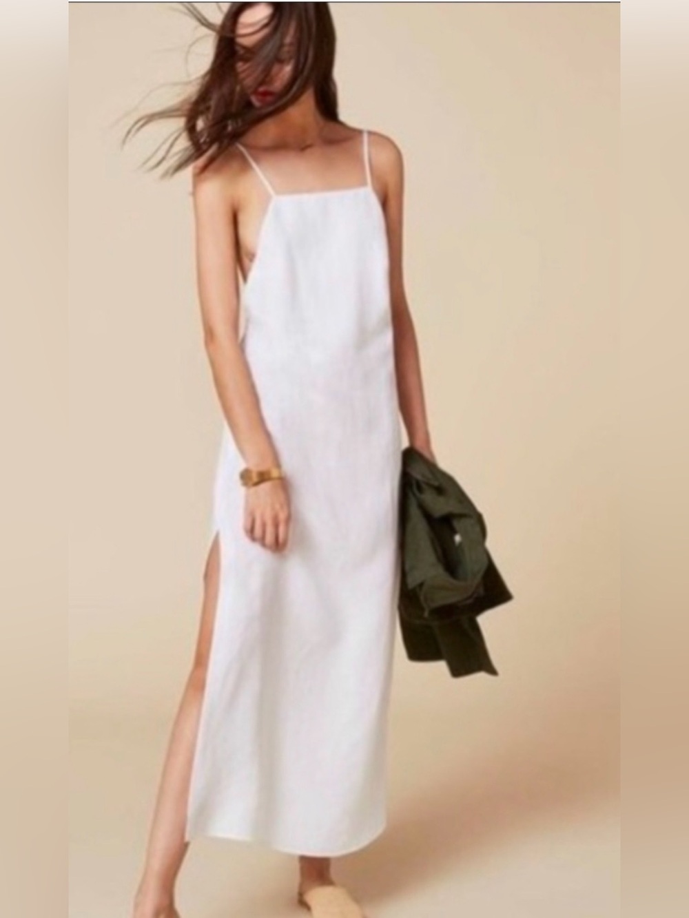 REFORMATION Lily Linen Blend Open Back Maxi Dress - White - Medium - Picture 2 of 7